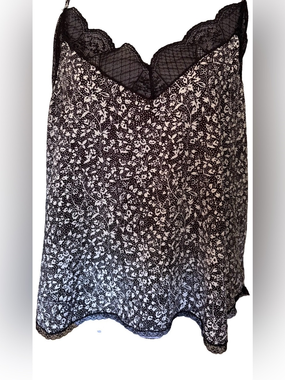 1.STATE Black & White Ditsy Floral Lace-Trim V-Neck Camisole Top size large